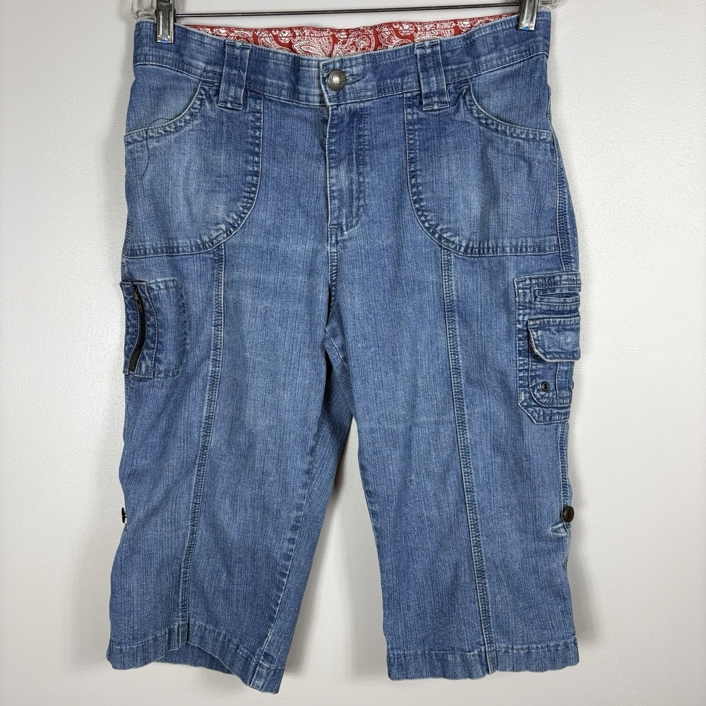 Lee Jeans Women's‎ 12P Blue Cargo Pocket Capri Roll Up Medium Wash Denim Jeans
